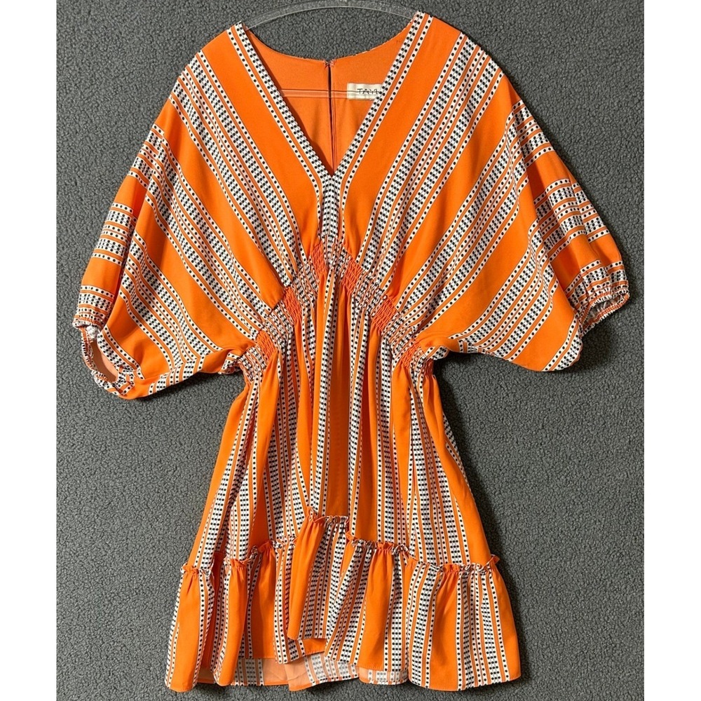 Diane von Furstenberg Dress Womens 4 Orange Polka Dot Trim V-Neck Silk Shift
